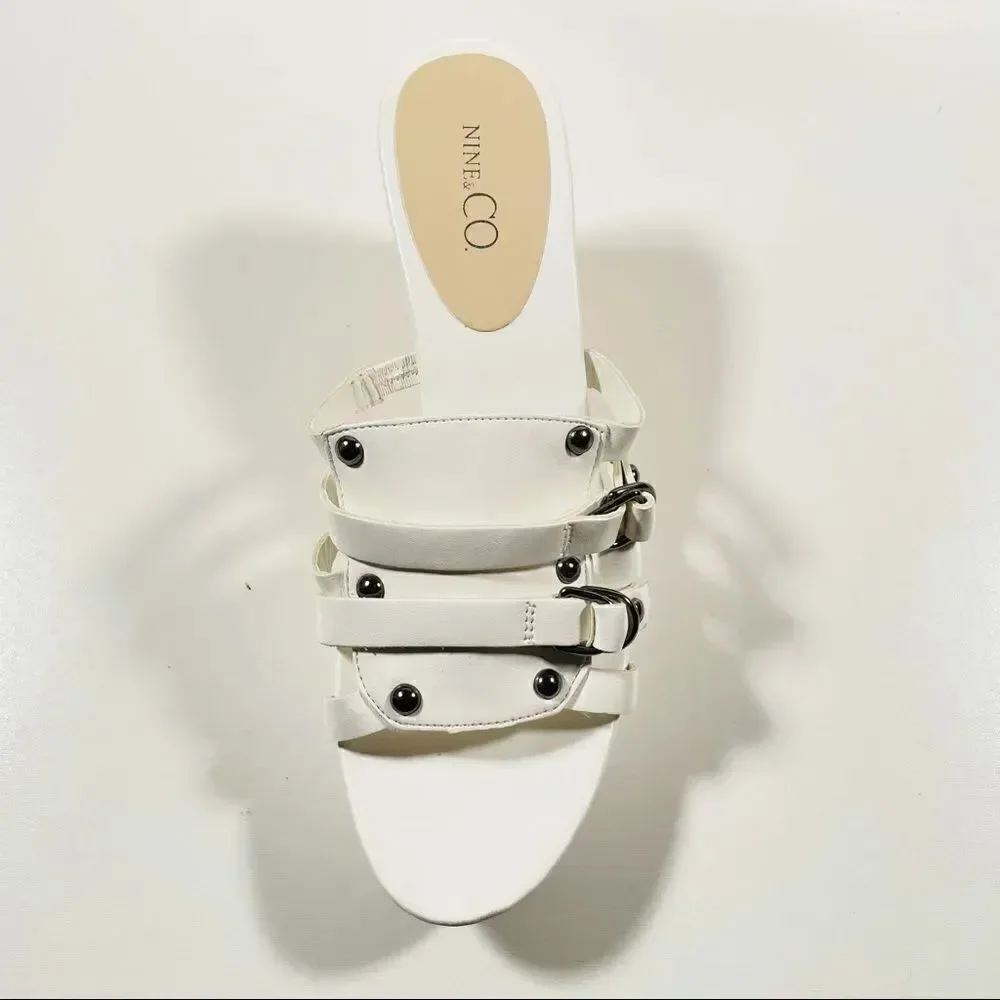 New Nine & co White / Silver Cork Wedge Sandals